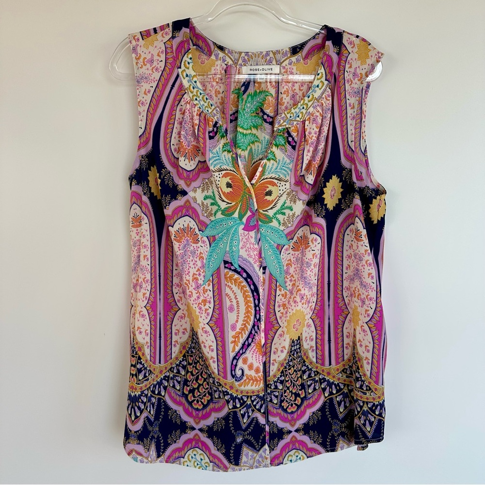 Rose & Olive Multicolor Paisley Print Sleeveless Tank Top